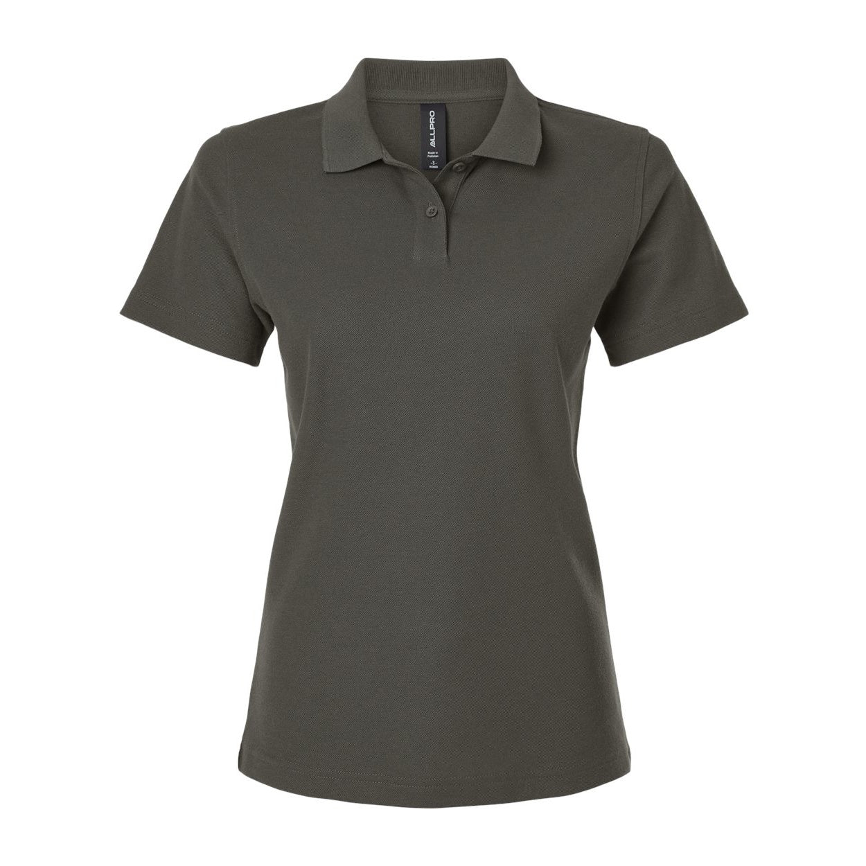Charcoal grey polo shirt on a white background