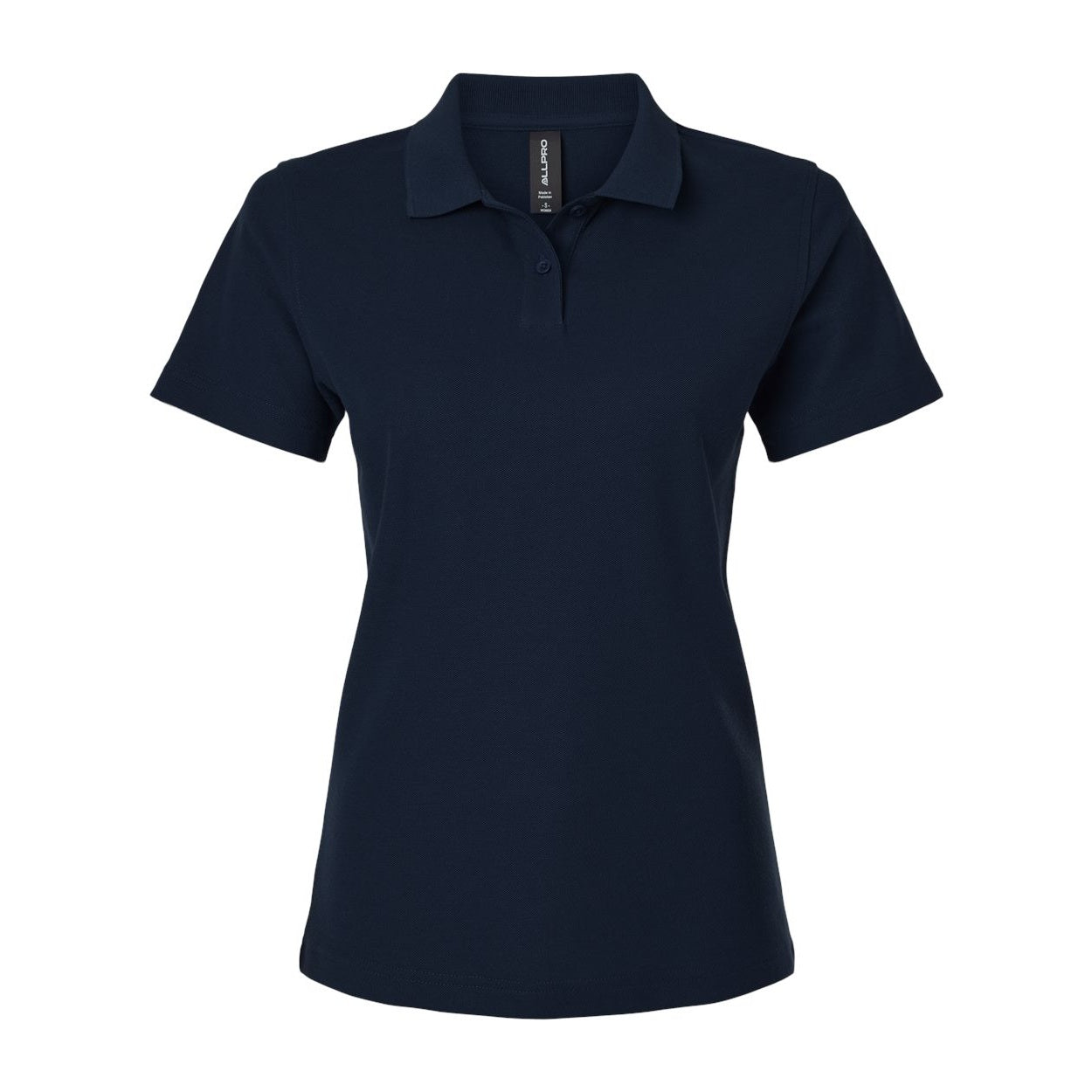 Navy blue polo shirt on a white background