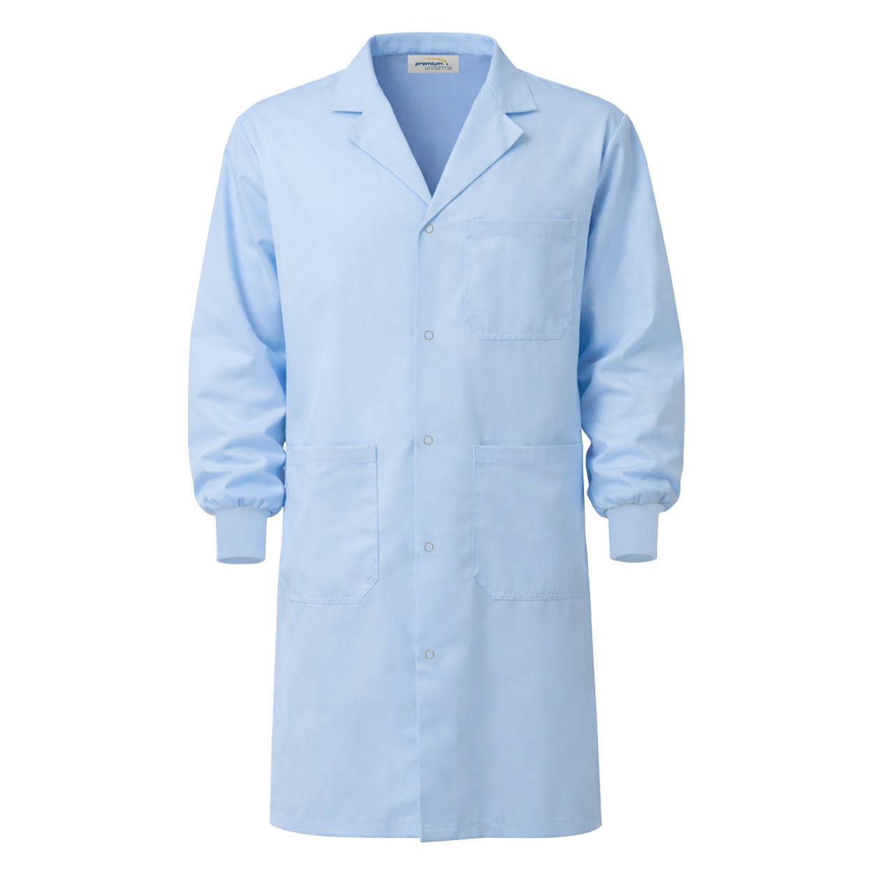 Light Blue lab coat with cuffs on white background