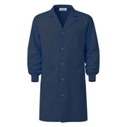 Navy lab coat with cuffs on white background
