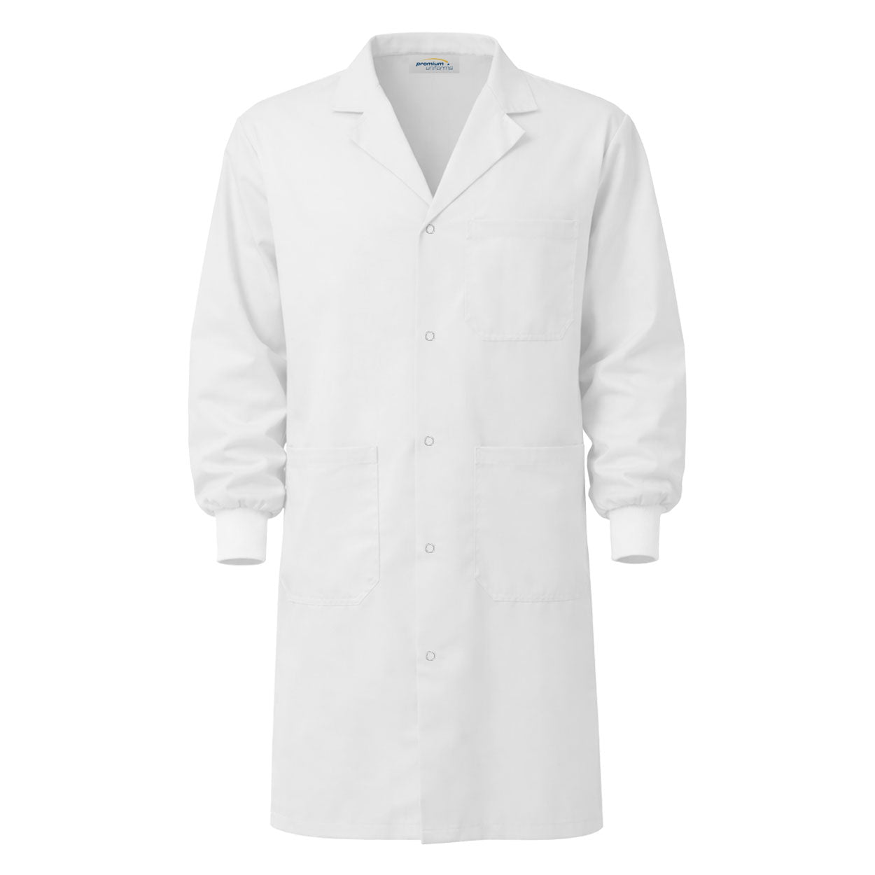 White lab coat with cuffs on white background