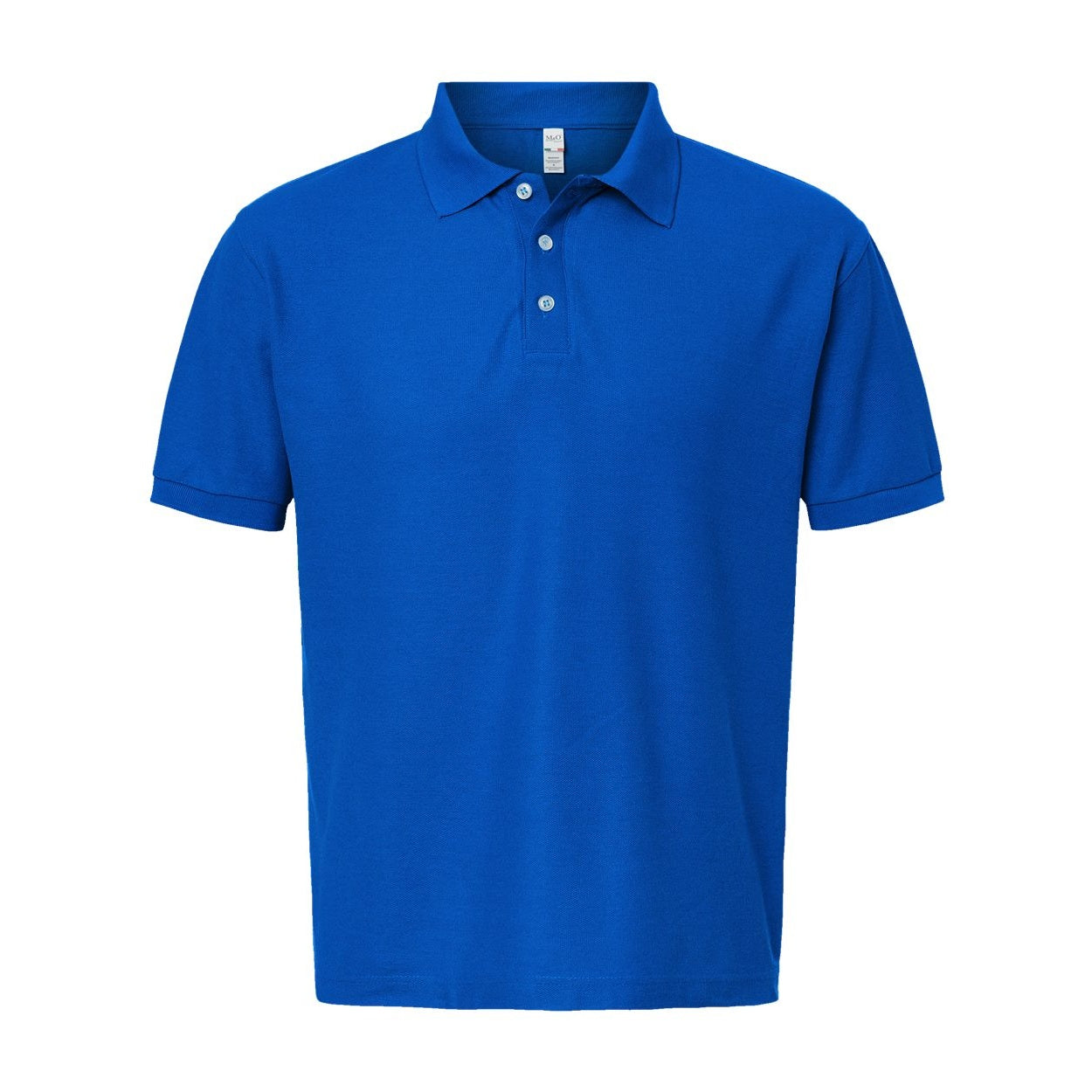 Bright royal blue polo shirt on a white background