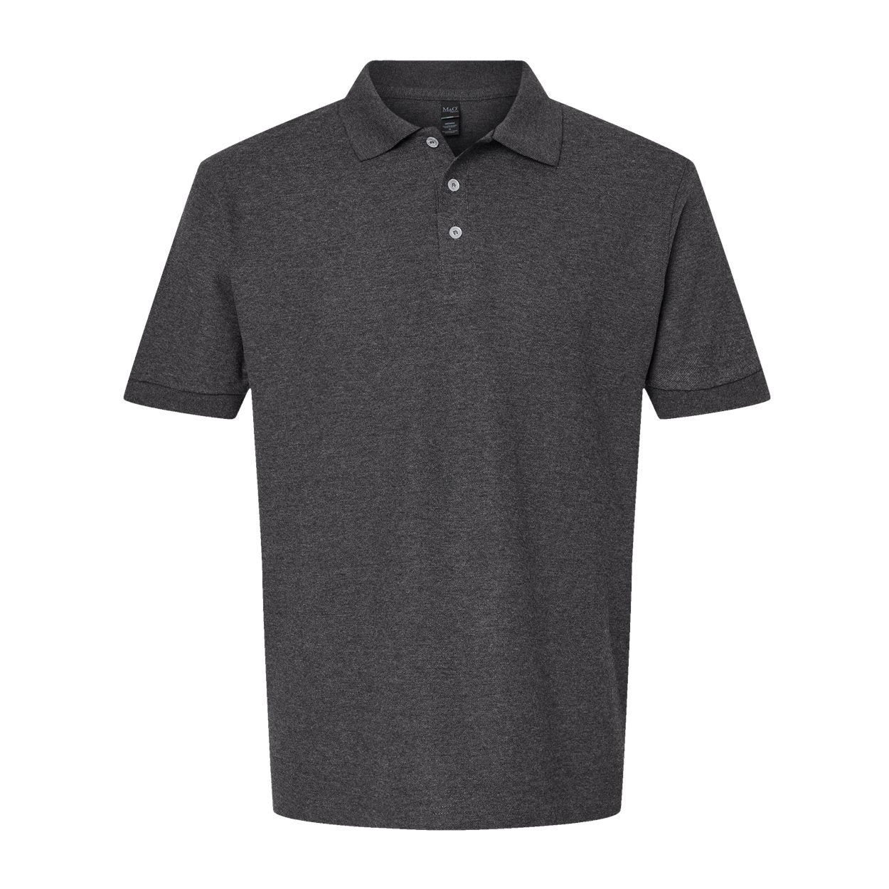 Dark heather polo shirt on a white background