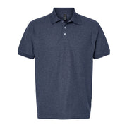 Heather navy polo shirt on a white background