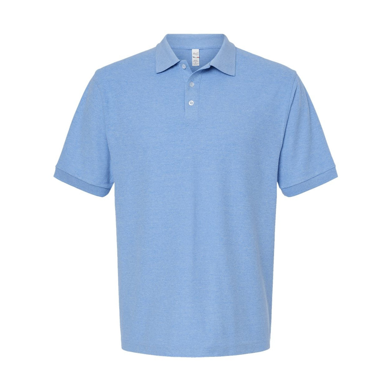 Light blue heather polo shirt on a white background