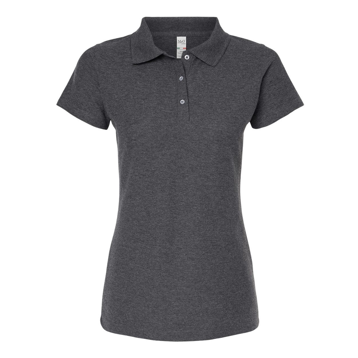 Dark heather polo shirt on a white background