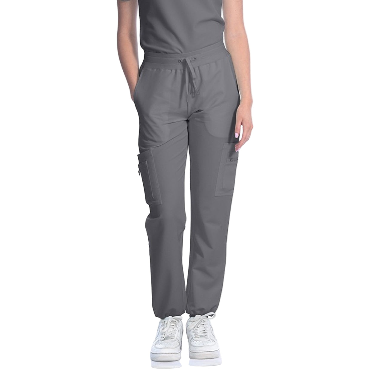 Granite grey scrub pants on a white background