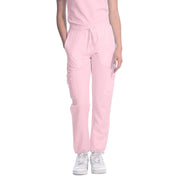 Powder pink scrub pants on a white background