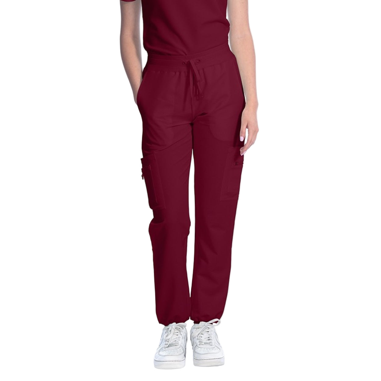 Wine burgundy scrub pants on a white background