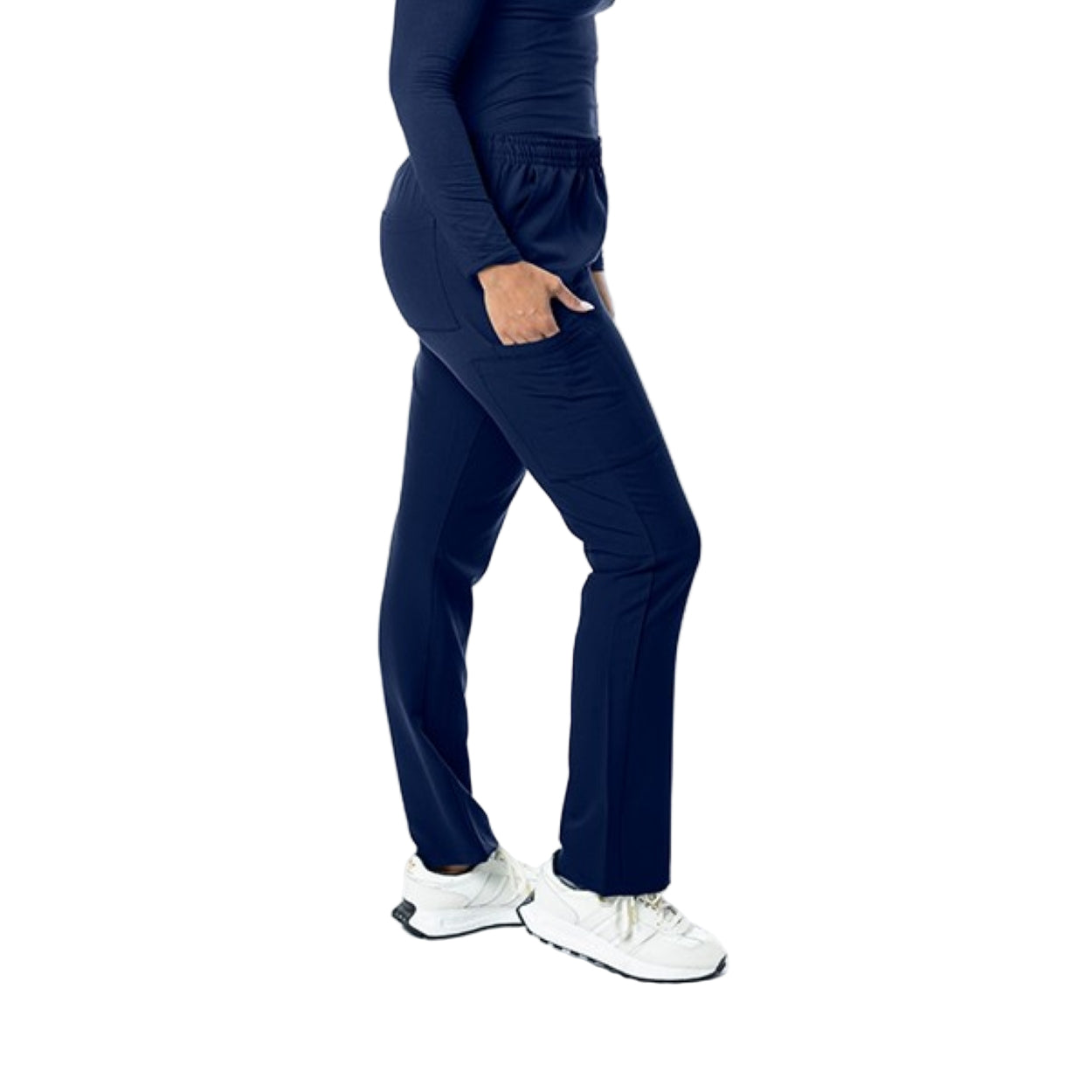 Navy scrub pants on a white background