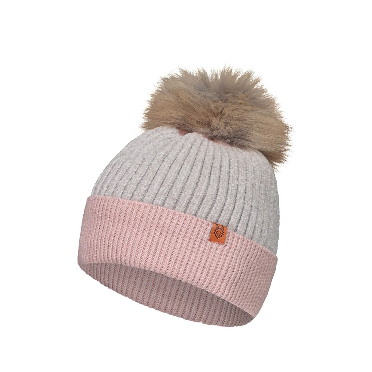 Dusty pink/grey tuque on a white background