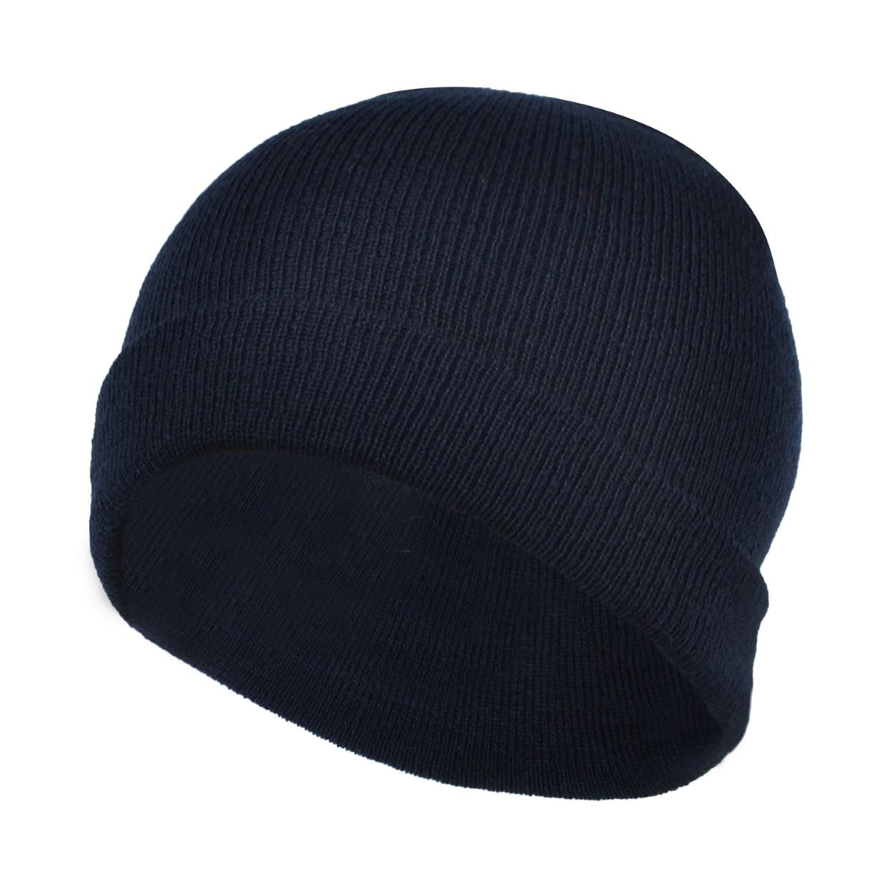 Navy tuque on a white background