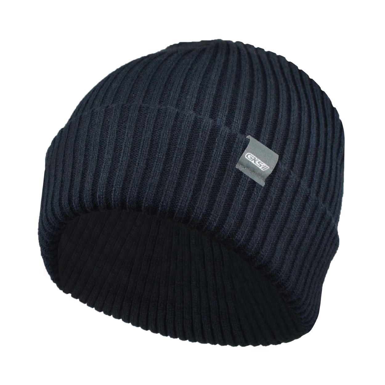 Navy tuque on a white background