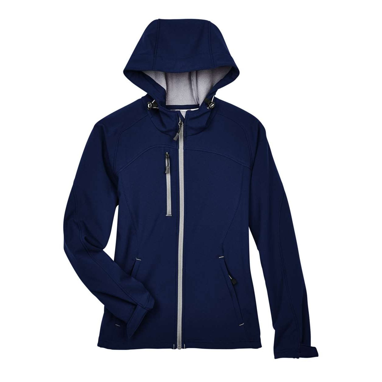 Classic navy softshell jacket on a white background