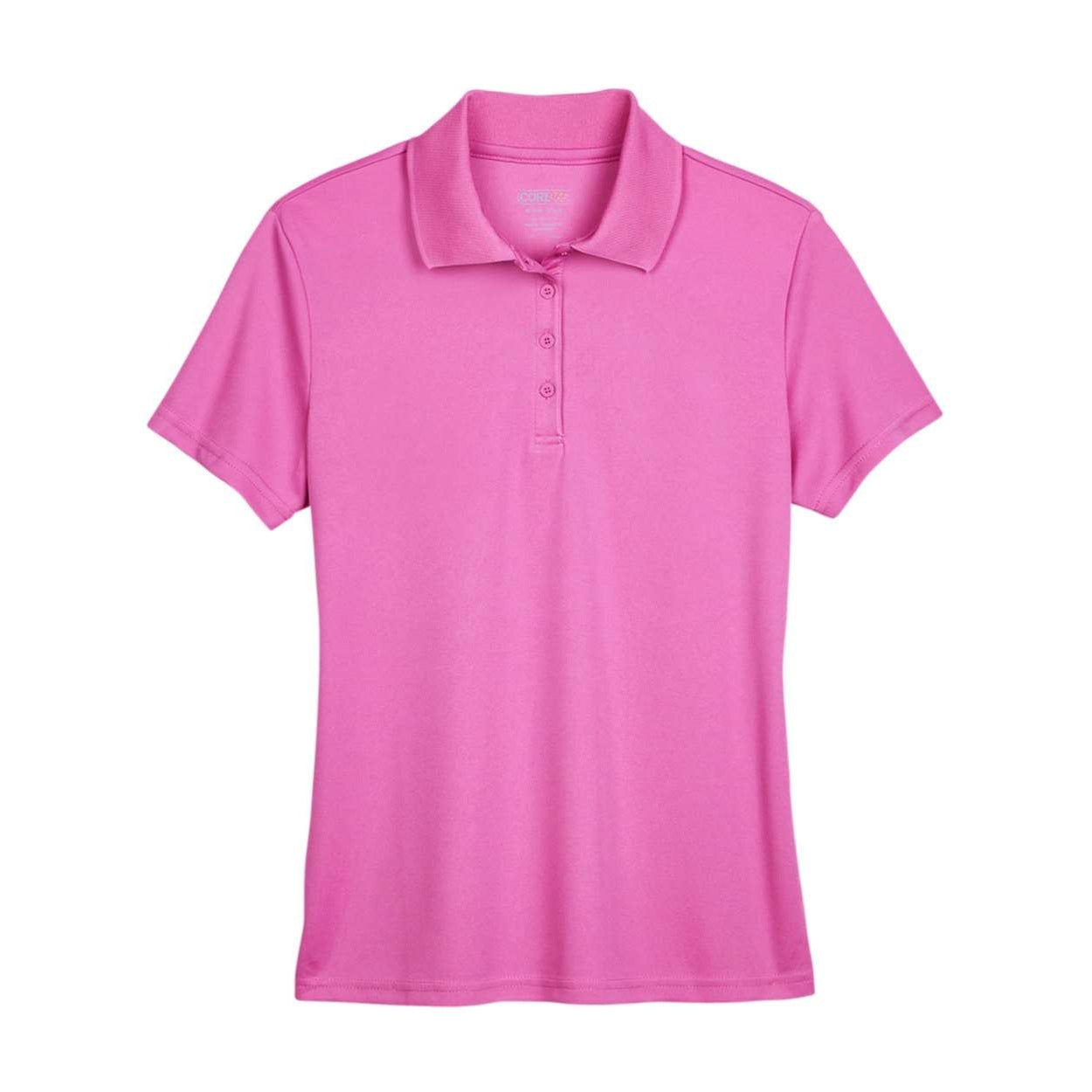 Charity pink polo shirt on a white background