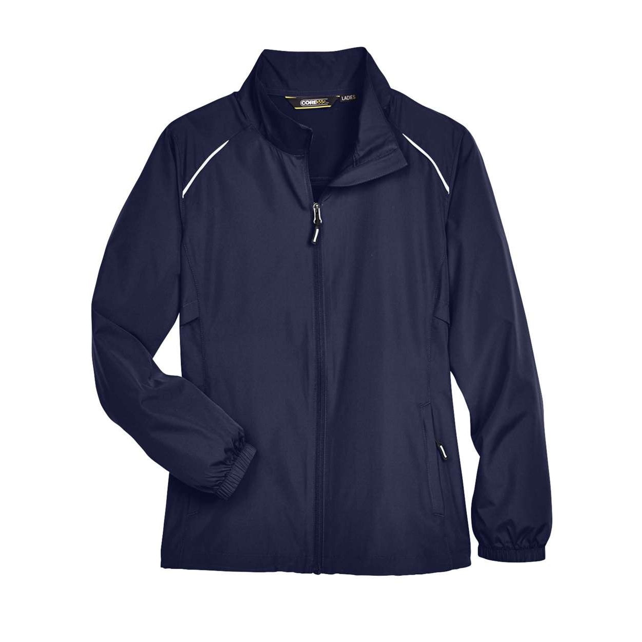 Classic navy windbreaker on a white background