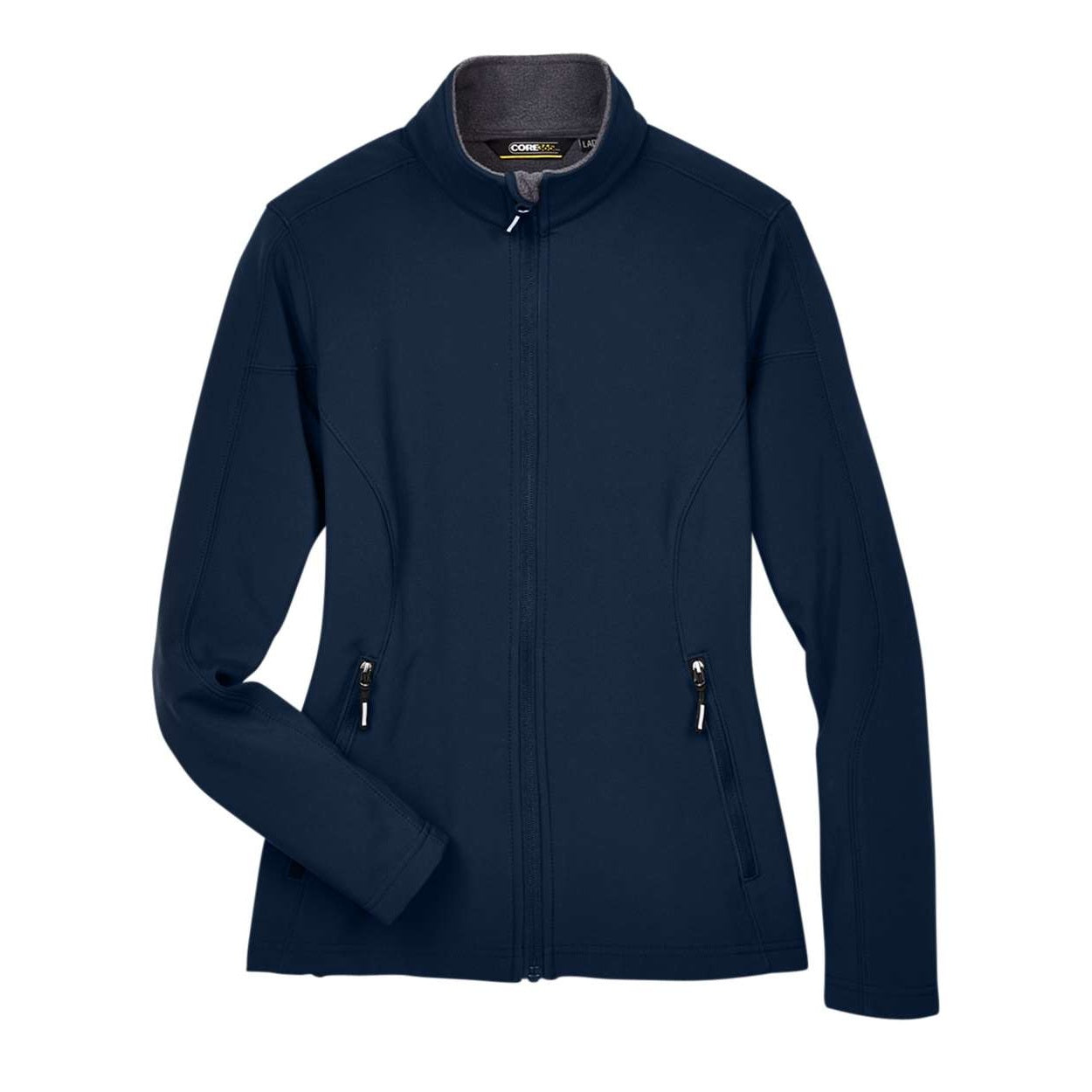Classic navy softshell jacket on a white background