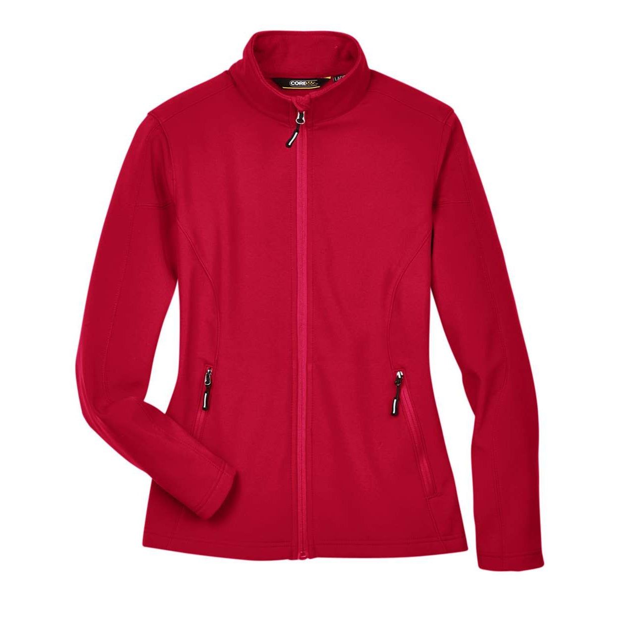 Classic red softshell jacket on a white background