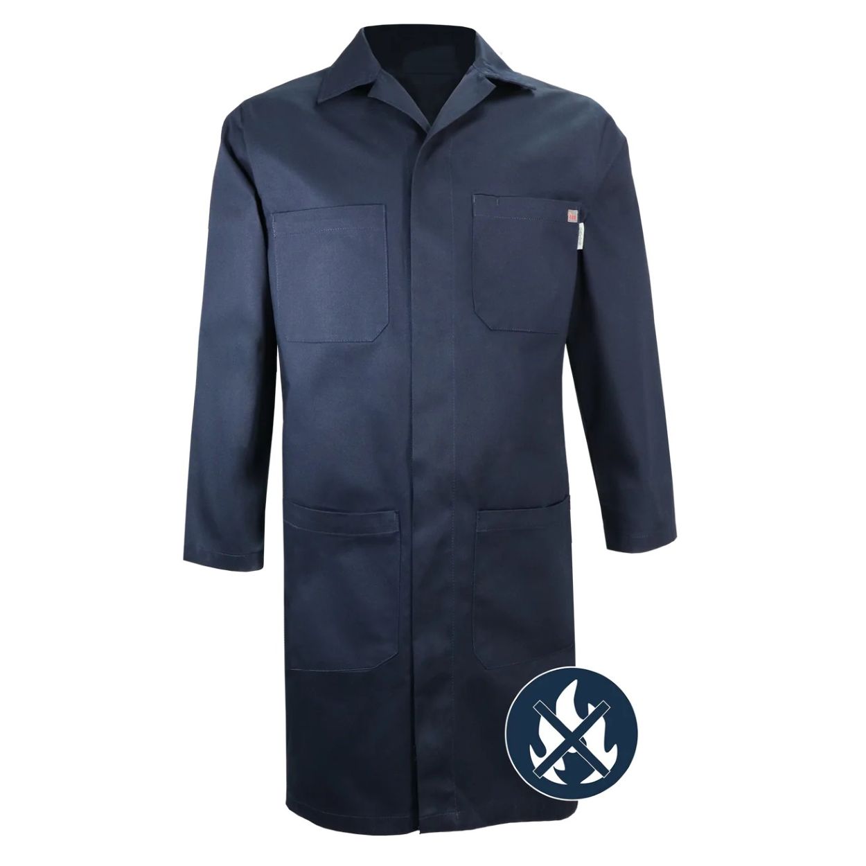 Navy shop coat on a white background