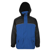 Blue/black windbreaker on a white background
