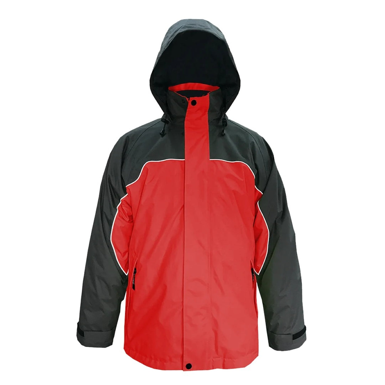 Red / black hybrid jacket on a white background