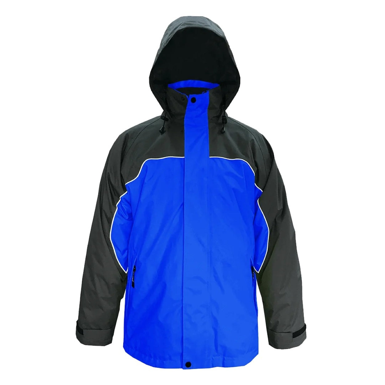 Royal blue / black hybrid jacket on a white background