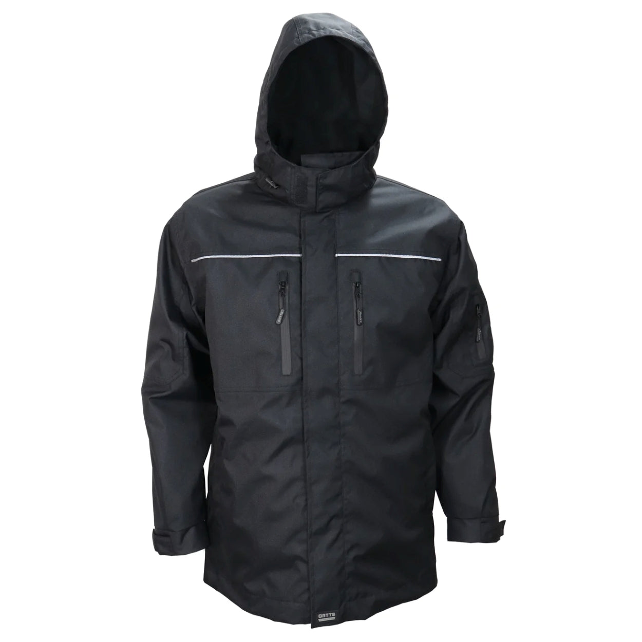 Black hybrid coat on a white background