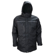 Black hybrid coat on a white background