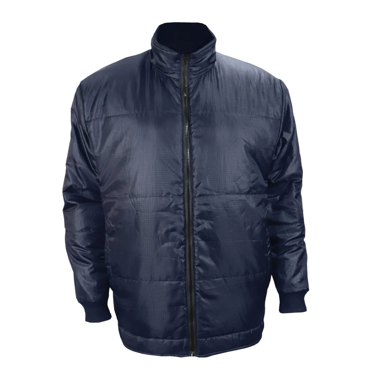 Navy hybrid coat on a white background