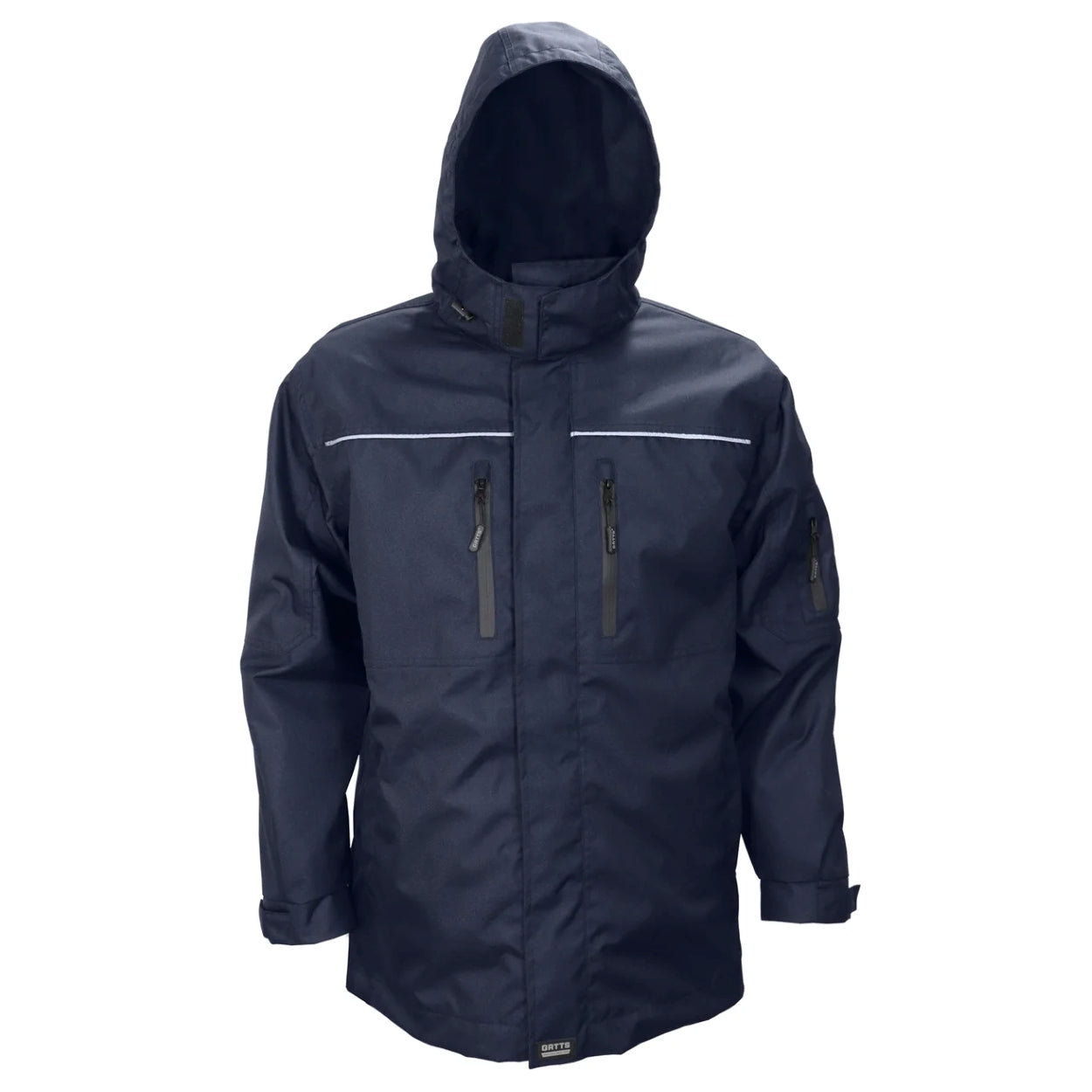 Navy hybrid coat on a white background