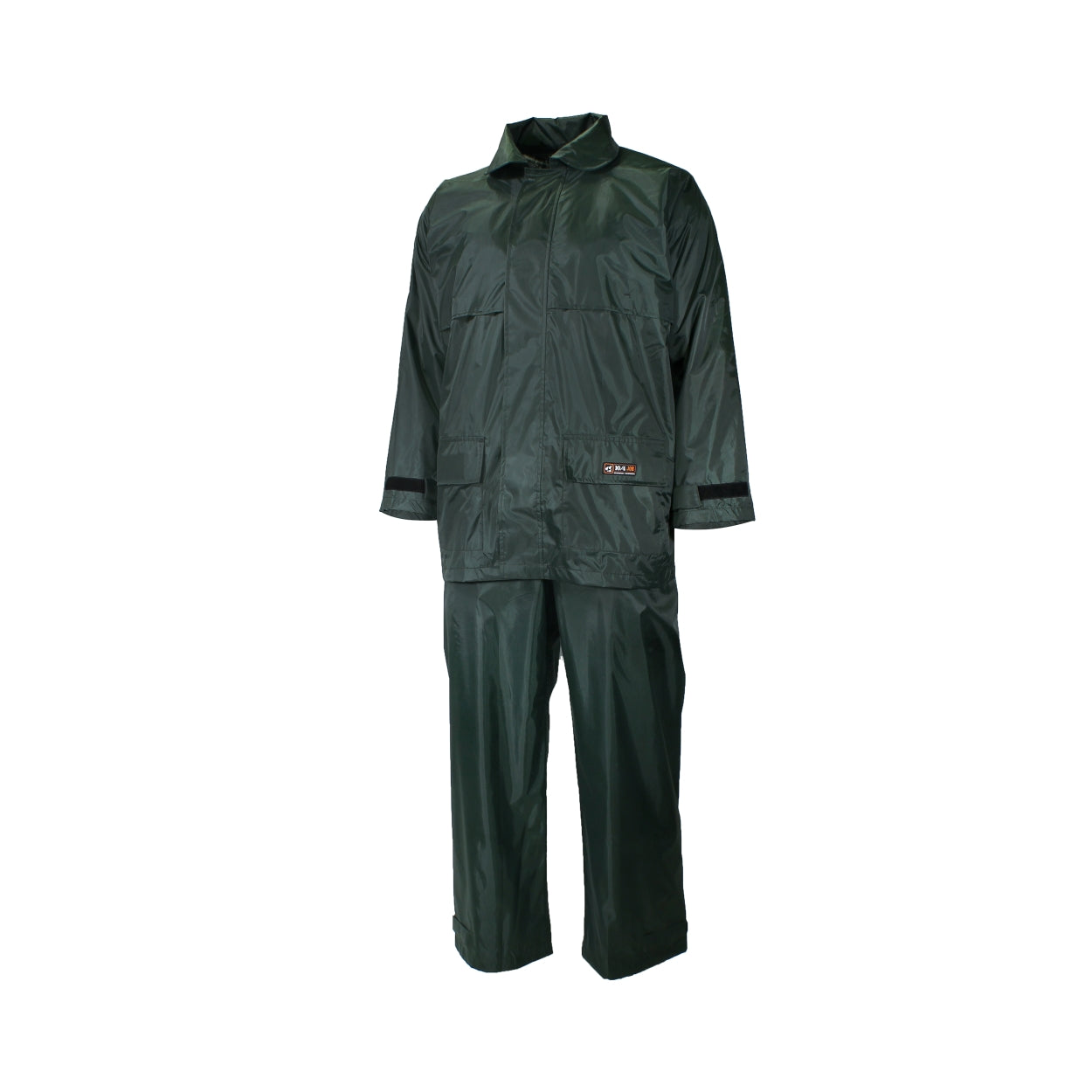 Green rain suit on a white background