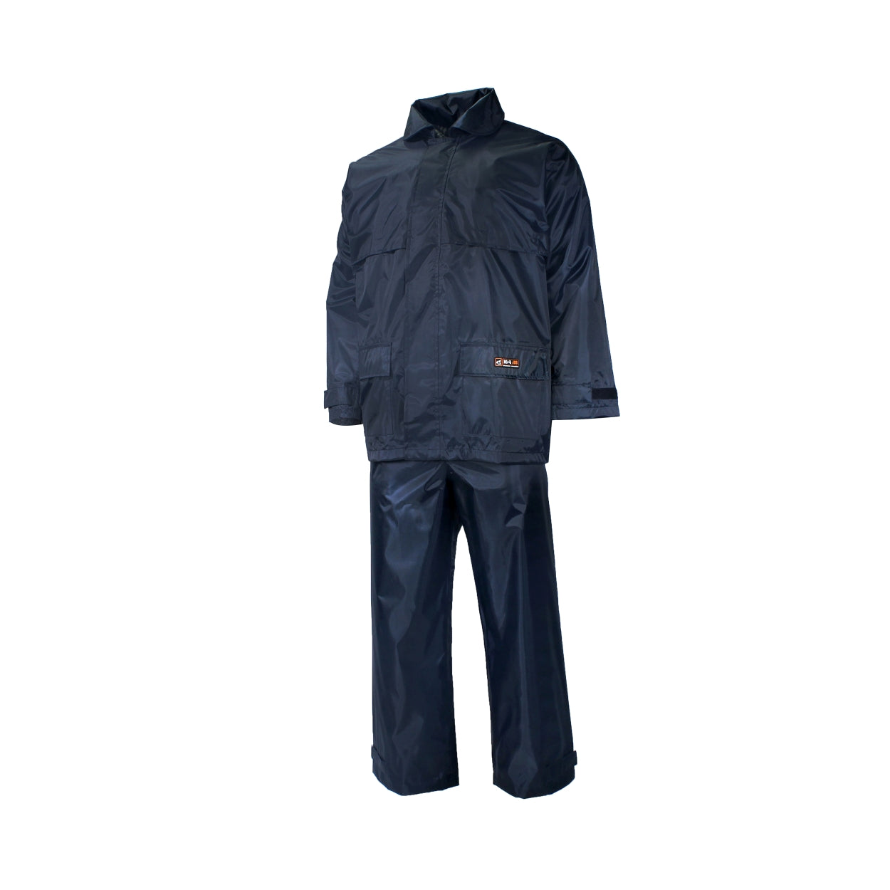 Navy rain suit on a white background