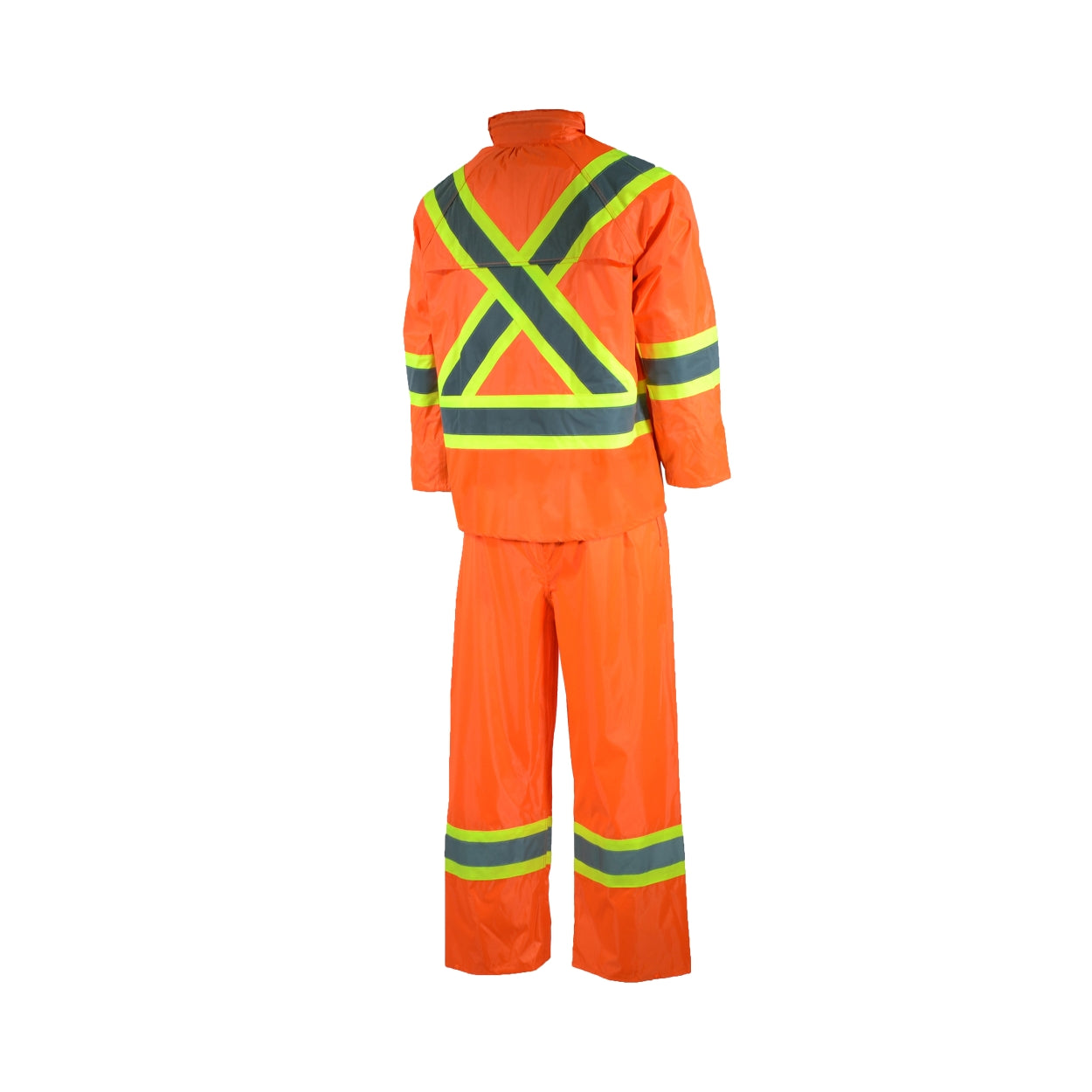 Orange hi-vis rain suit on a white background