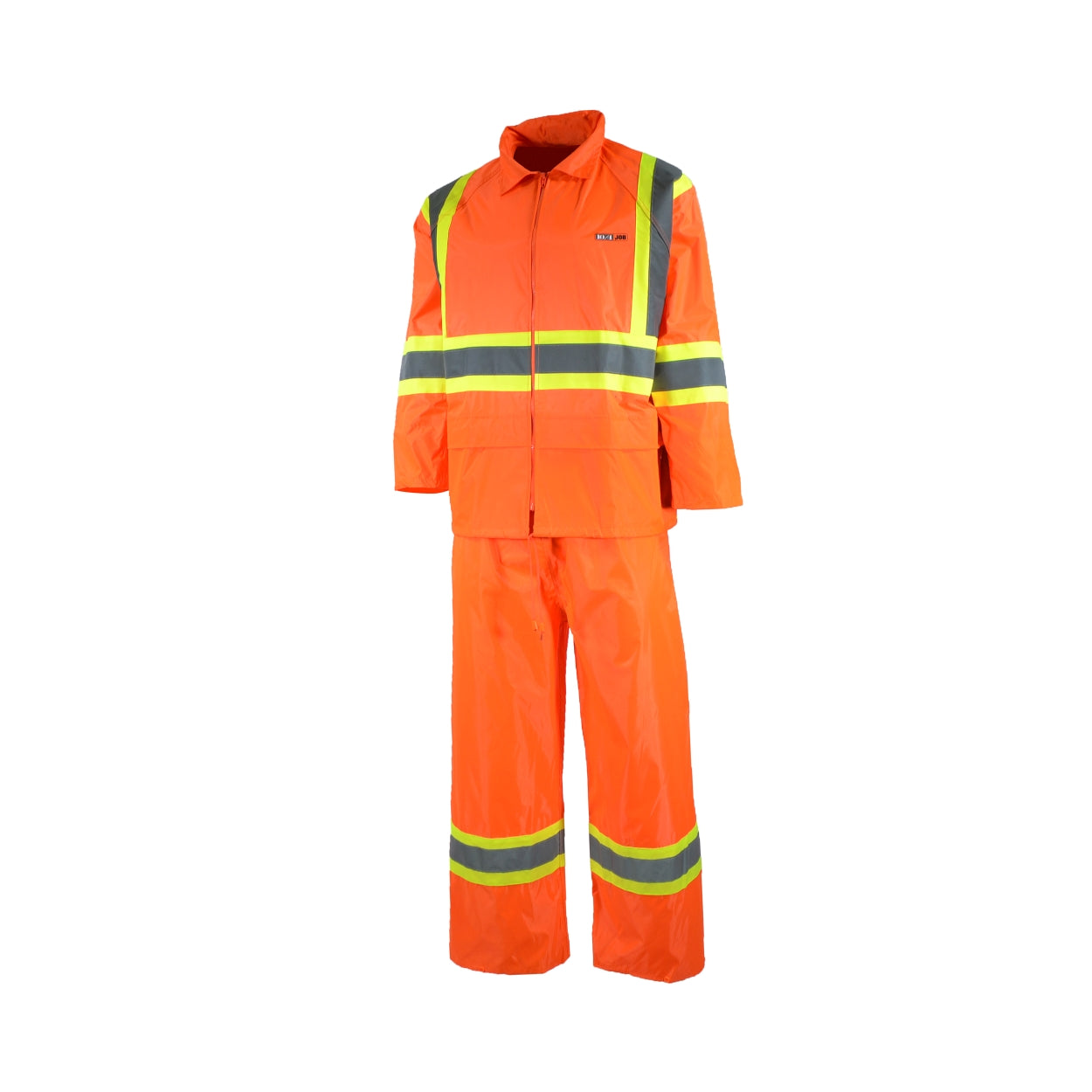 Orange hi-vis rain suit on a white background