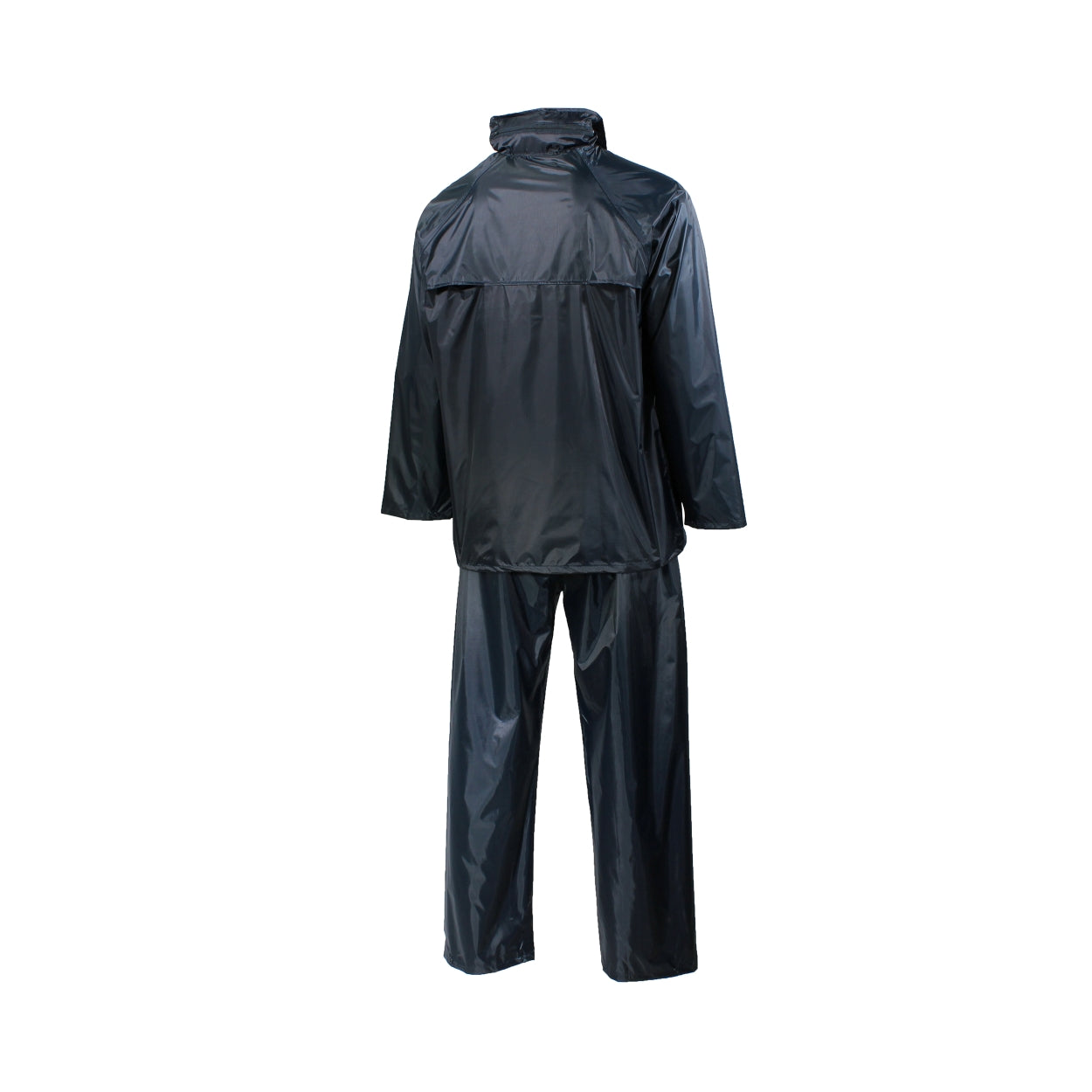 Navy rain suit on a white background