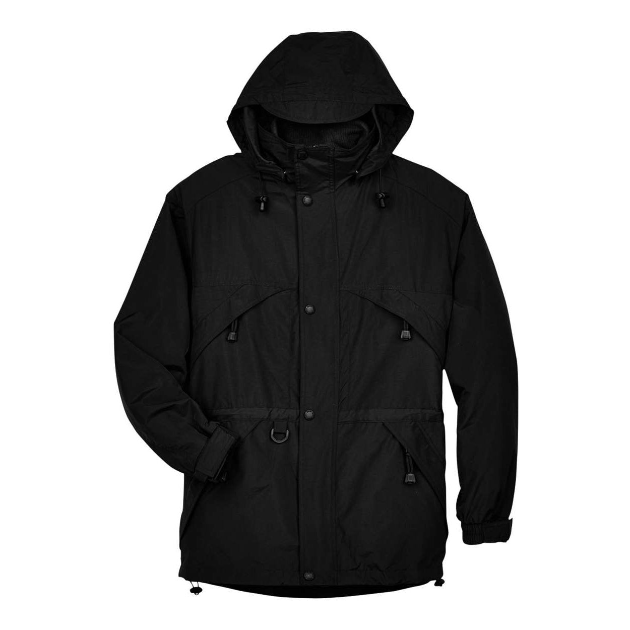 Black hybrid coat on a white background