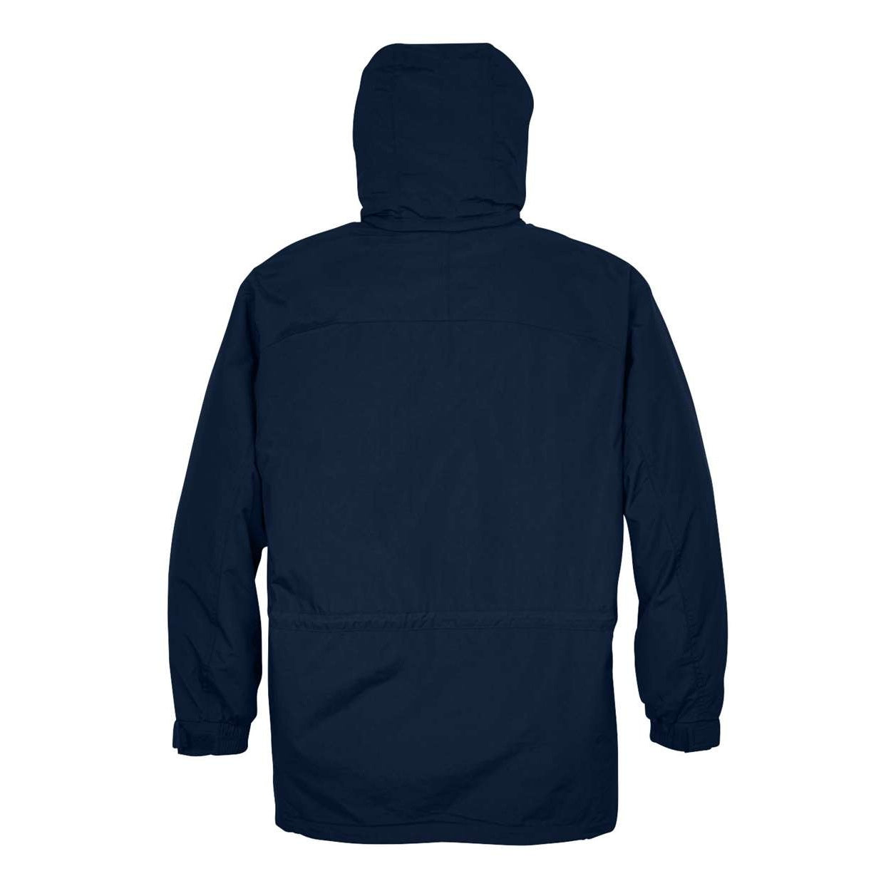 Midnight navy hybrid coat on a white background