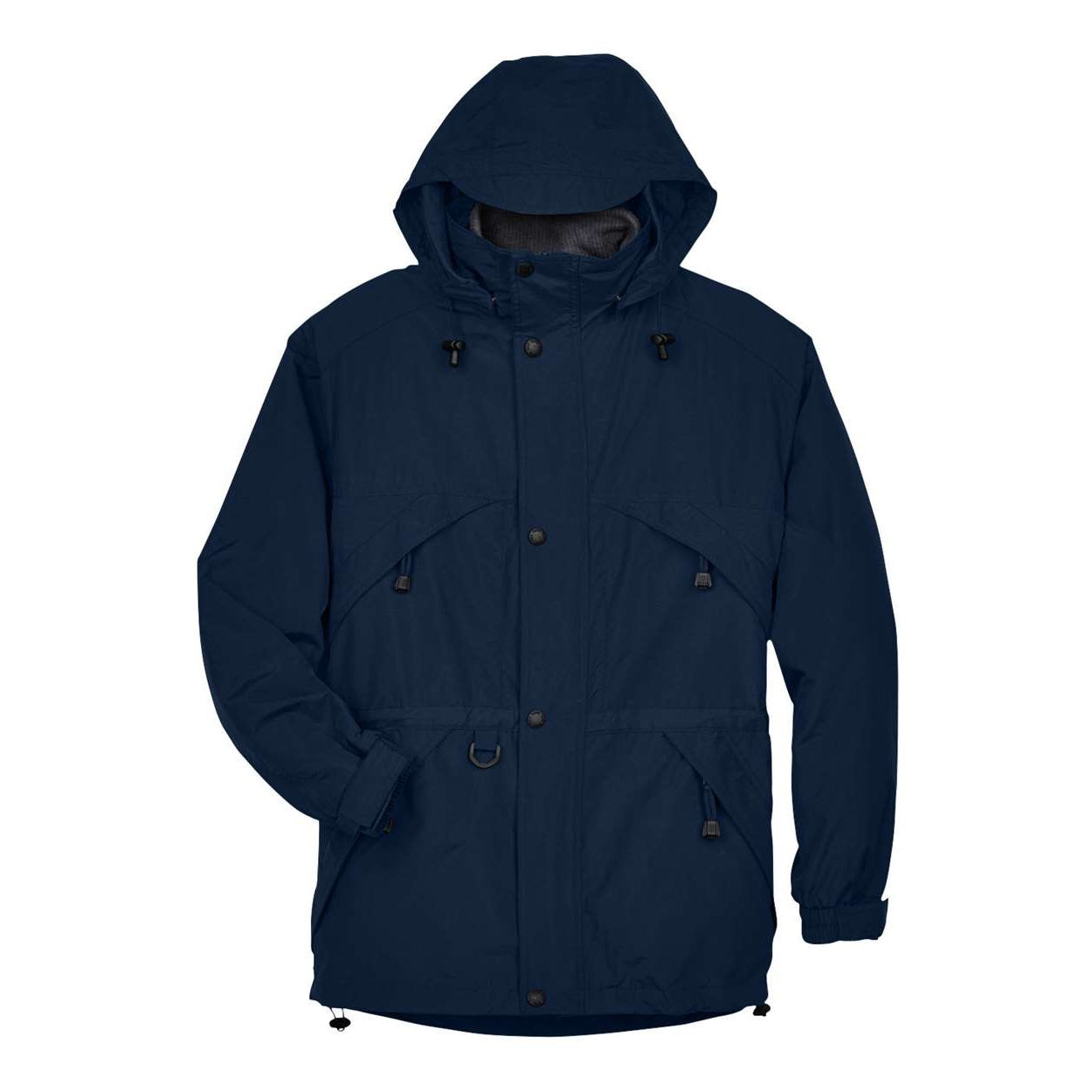 Midnight navy hybrid coat on a white background