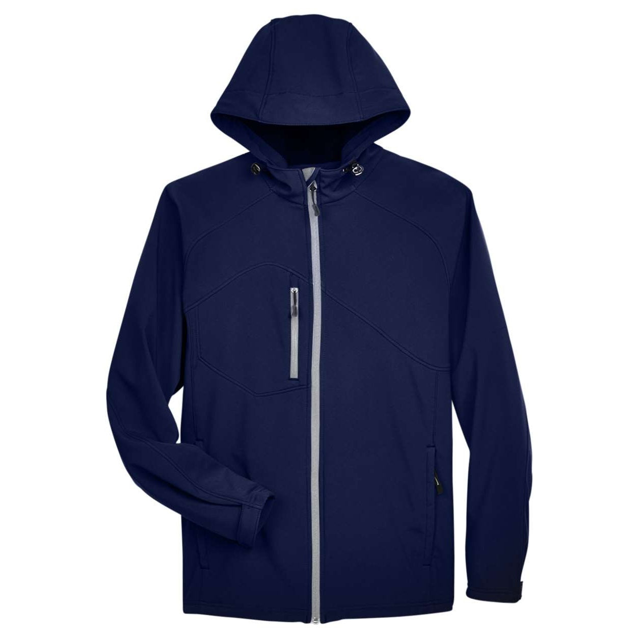 Classic navy softshell jacket on a white background