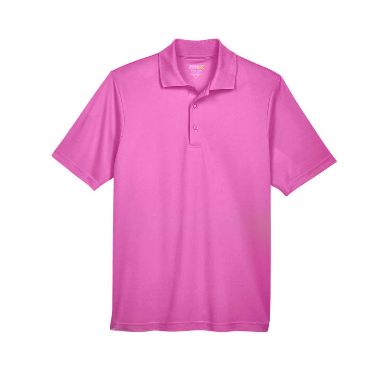 Charity pink polo shirt on a white background