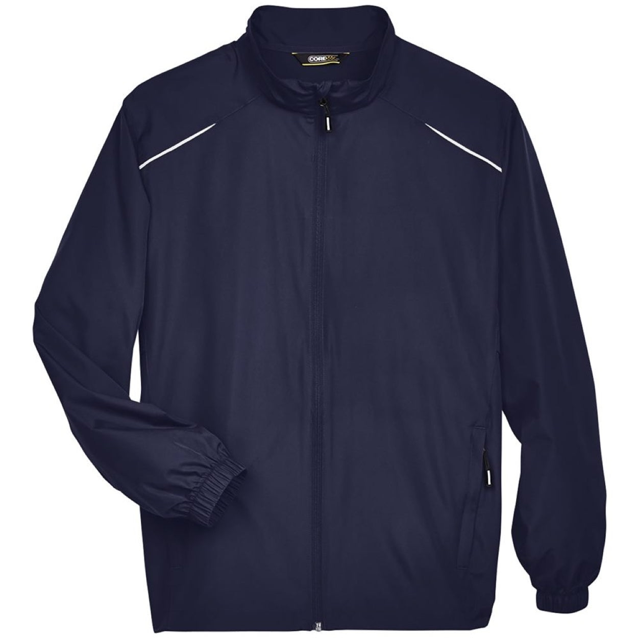 Classic navy windbreaker on a white background
