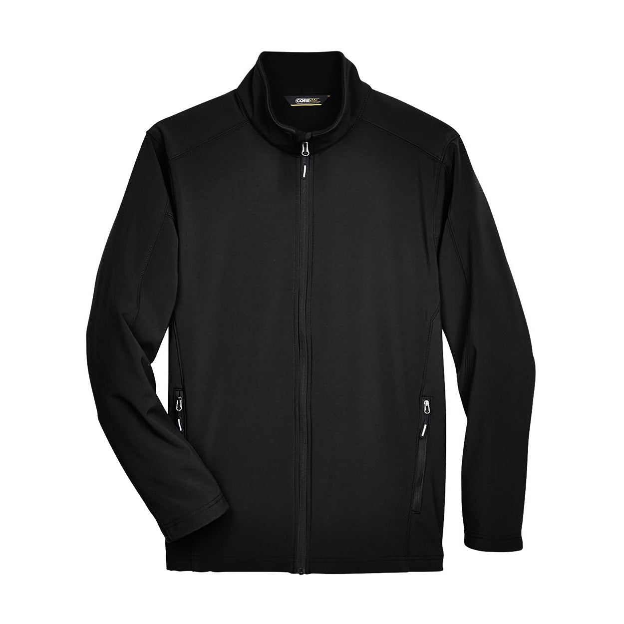 Black softshell jacket on a white background