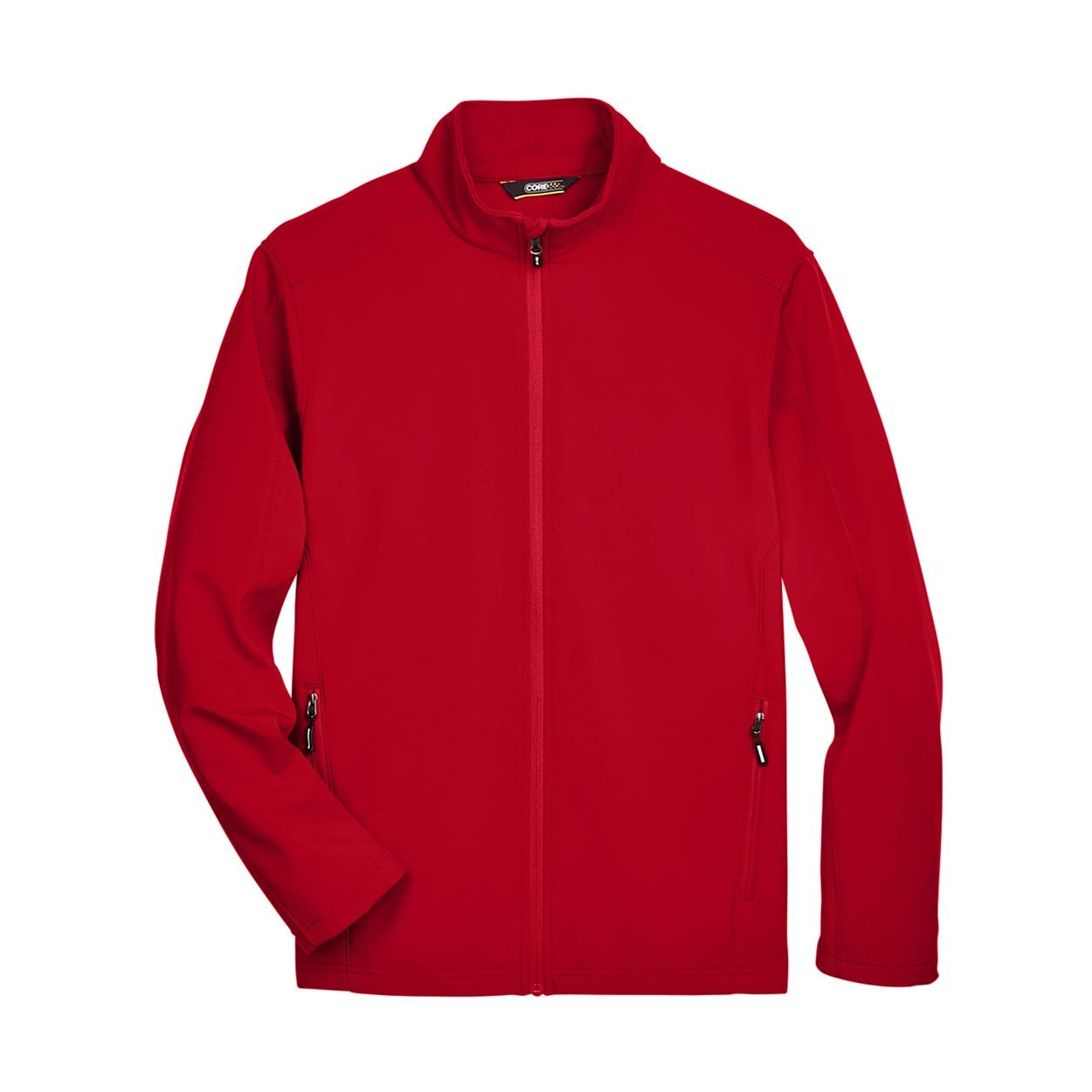 Classic red softshell jacket on a white background