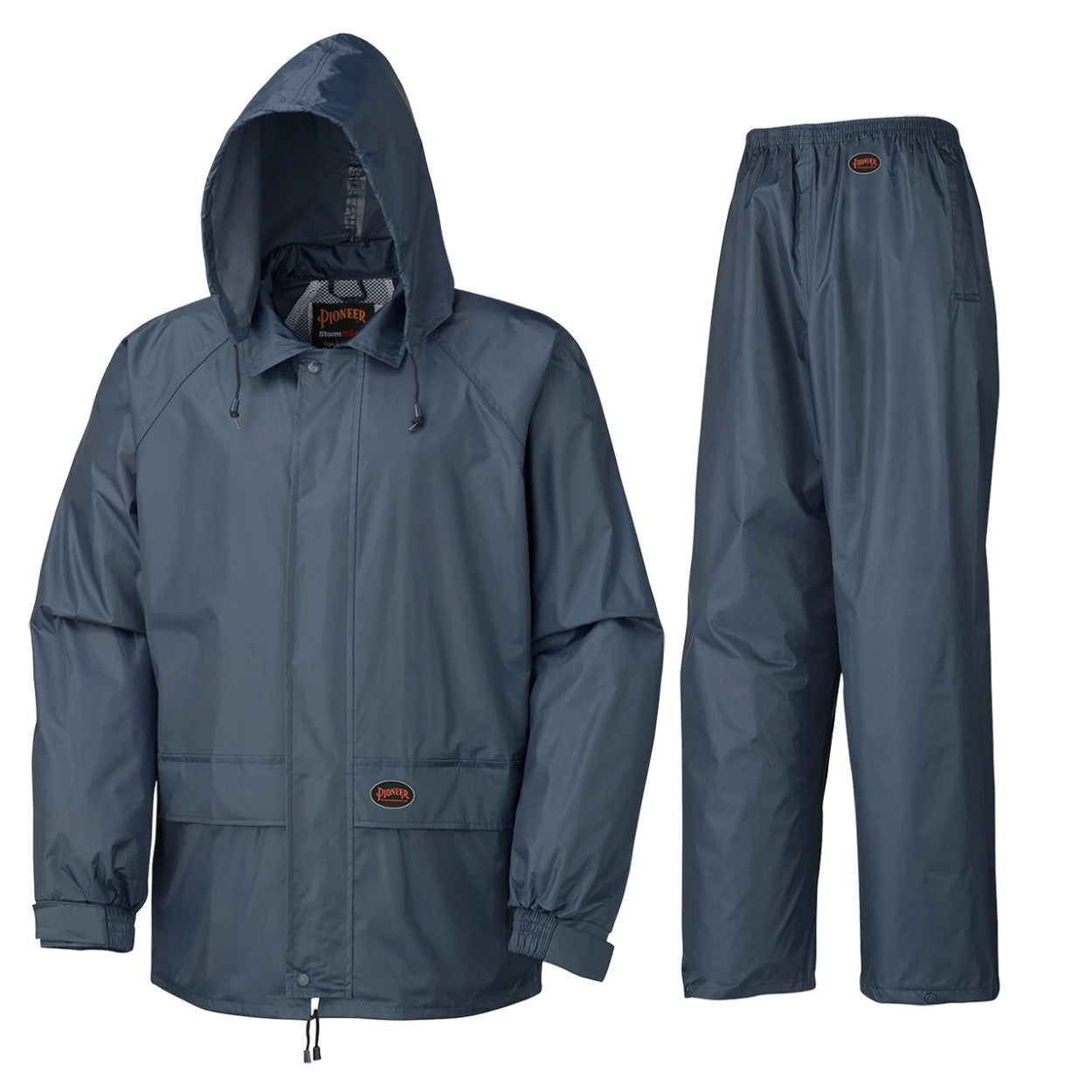 Navy rain suit on a white background