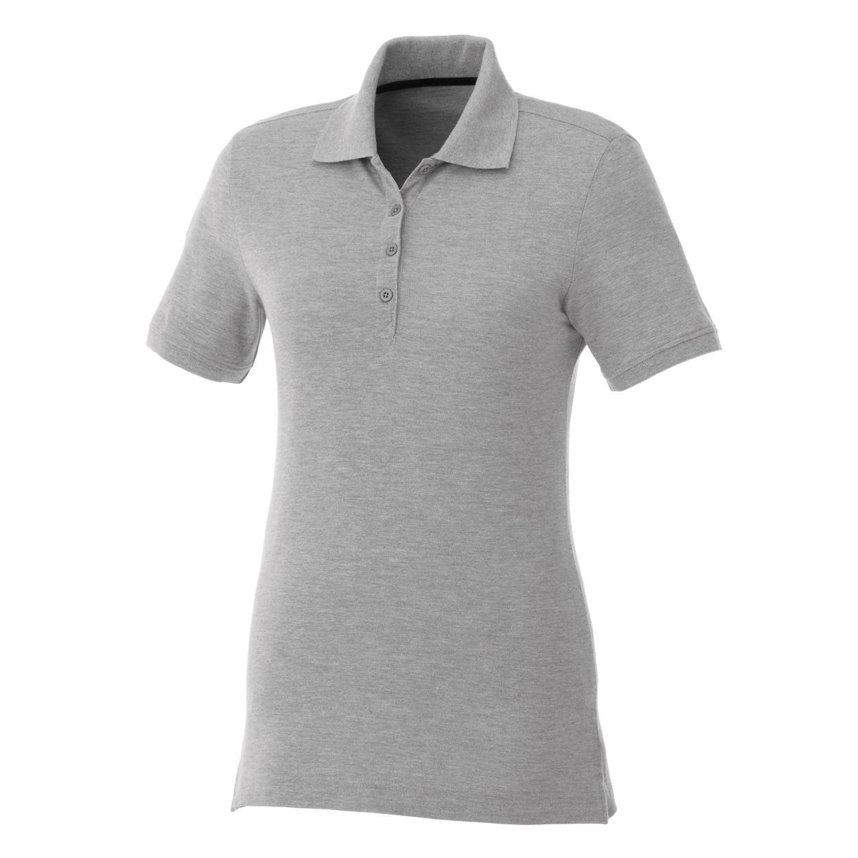 Heather grey polo shirt on a white background