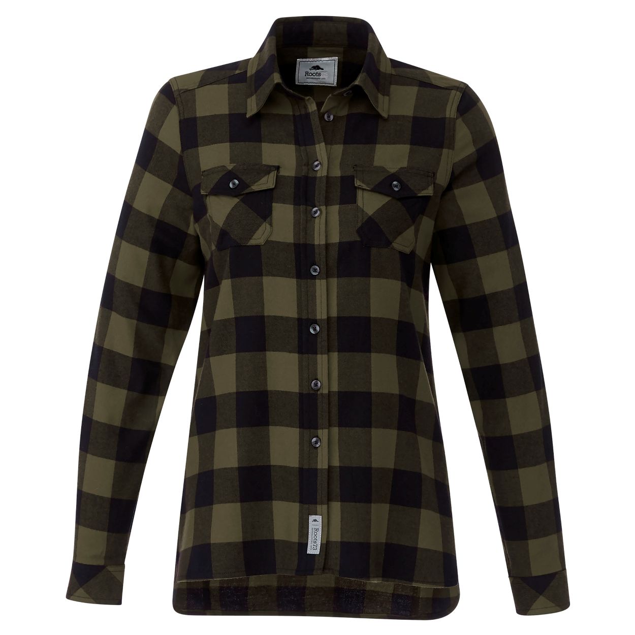Loden and black checkered shirt on a white background