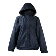 Navy hybrid coat on a white background