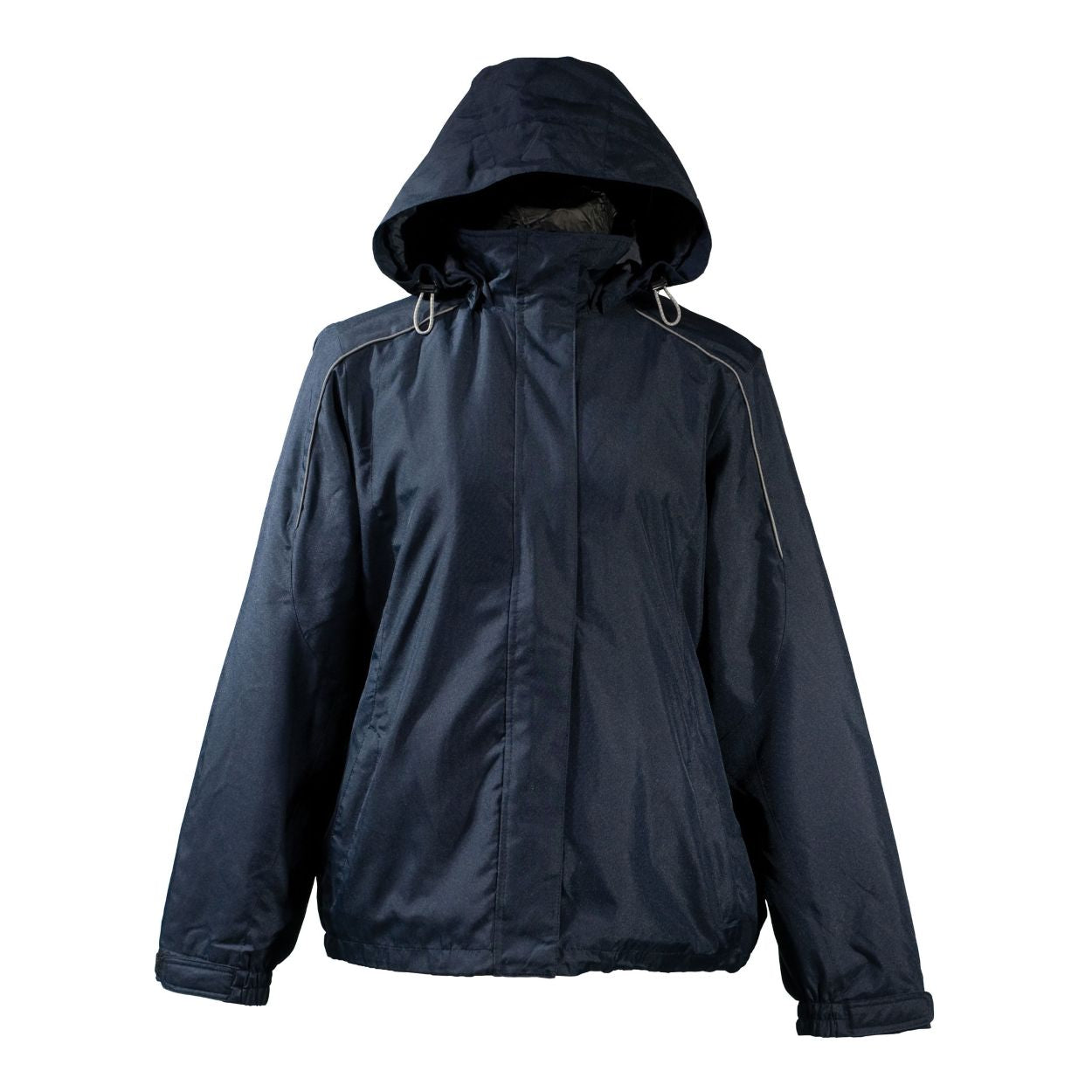 Navy hybrid coat on a white background