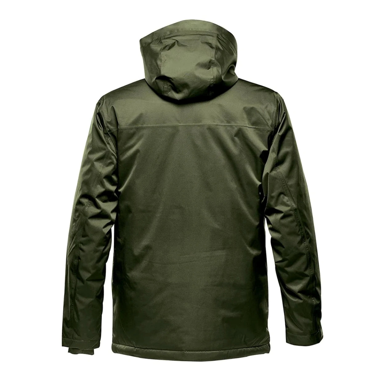 Moss parka with hood on a white background