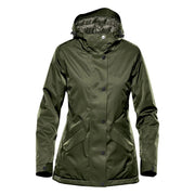 Moss parka with hood on a white background